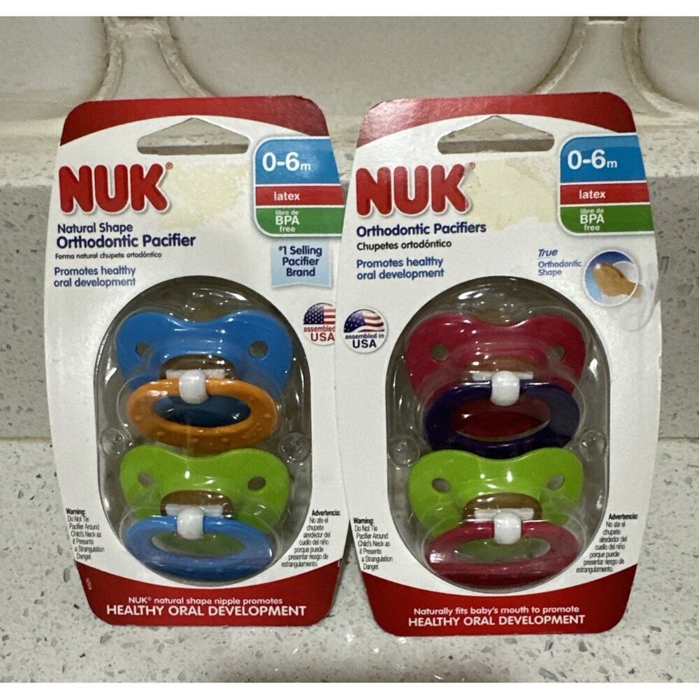 New NUK 4 Pacifiers 0-6 Months LATEX Orthodontic BPA Free Blue/Green/Pink